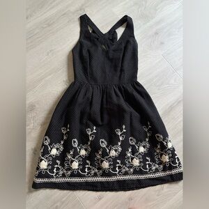 Polka Dot Dress with Floral Embroidery